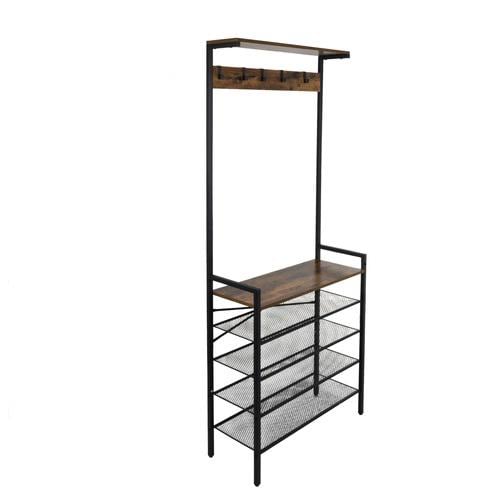 Полка-вешак напольная металлический каркас и деревянные элементы Черный Полка-вешак напольная металлический каркас и деревянные элементы Черный