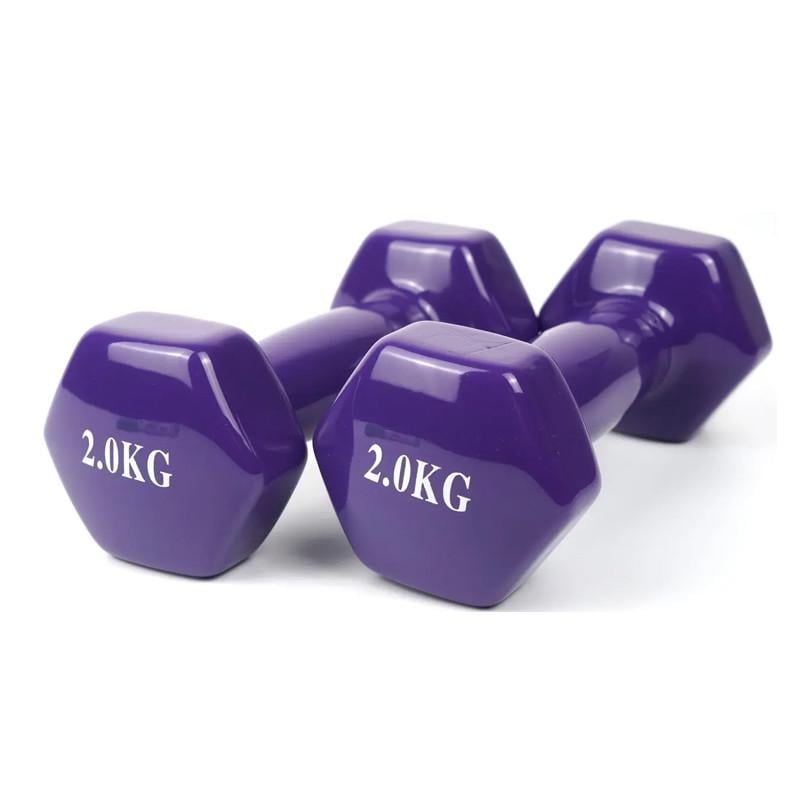 Набір гантель із вініловим покриттям Feel Fit 2 шт. 2 кг Фіолетовий - фото 1