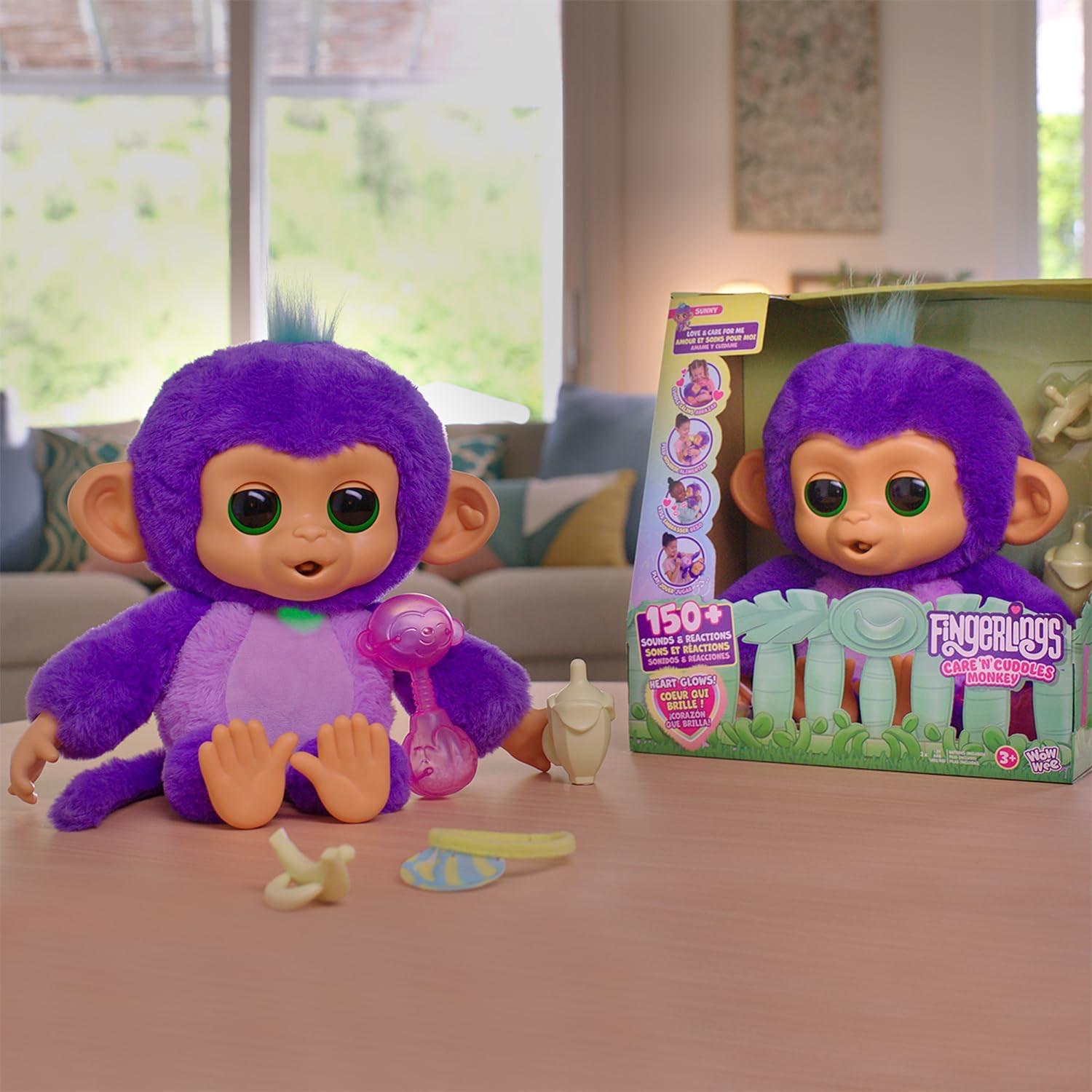 Мягкая игрушка WowWee Fingerlings Интерактивная обезьянка Санни Care 'n' Cuddles Interactive Baby Monkey Sunny (WWF18) - фото 6 Мягкая игрушка WowWee Fingerlings Интерактивная обезьянка Санни Care 'n' Cuddles Interactive Baby Monkey Sunny (WWF18) - фото 6
