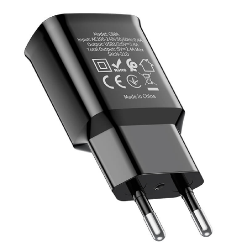 Адаптер сетевой Hoco Star round C88A 2USB 2,4A Black (547379) - фото 2