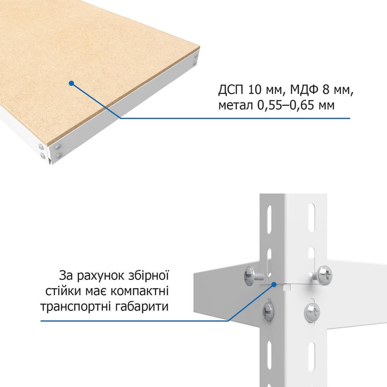 Стелаж Меткас Еталон Е251 175 кг/полицю 5 полиць ДСП металевий 1800x900x500 мм (2663391523) - фото 6 Стелаж Меткас Еталон Е251 175 кг/полицю 5 полиць ДСП металевий 1800x900x500 мм (2663391523) - фото 6