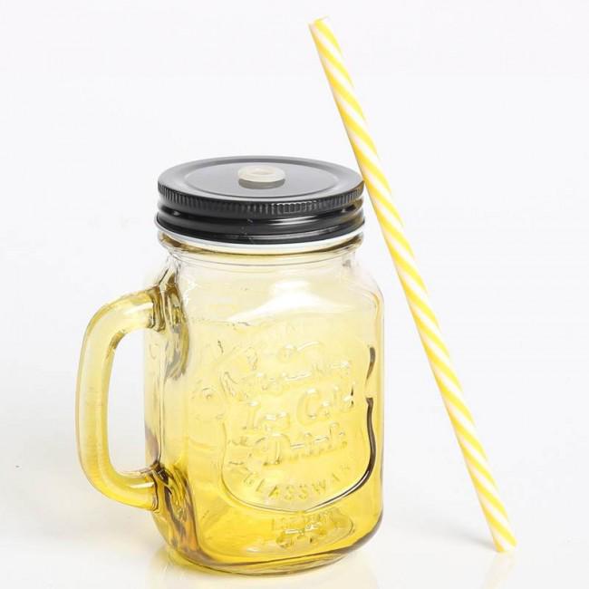 Банка скляна з ручкою Mason Jar 450 мл Жовтий (3349)