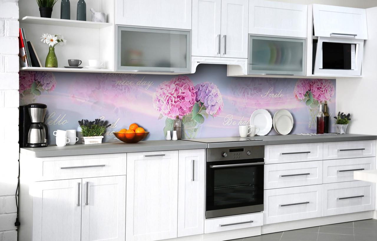 Кухонный фартук Лиловая гортензия виниловый самоклеющийся 60х300 см Голубой