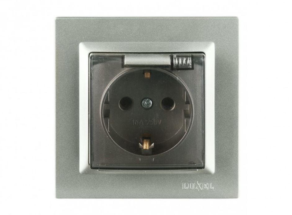 Розетка Luxel Jazz с заземлением и крышкой Графитовый (9711)