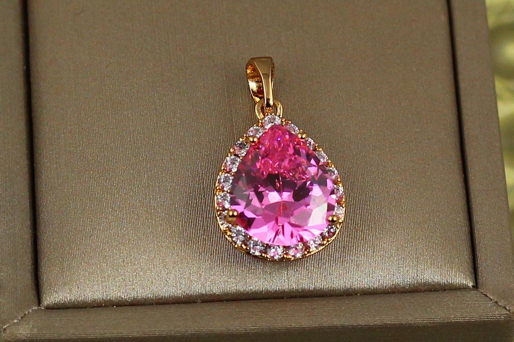 Кулон Xuping Jewelry капля с розовым фианитом в ободке 1,7 см Золотистый (2629124682) - фото 2