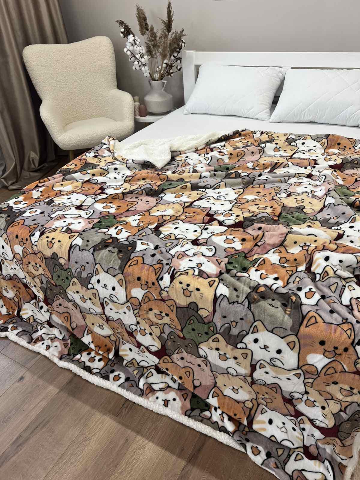 Плед двусторонний Коты велюр-шерсть 200x220 см Белый (27716672) Плед двусторонний Коты велюр-шерсть 200x220 см Белый (27716672)