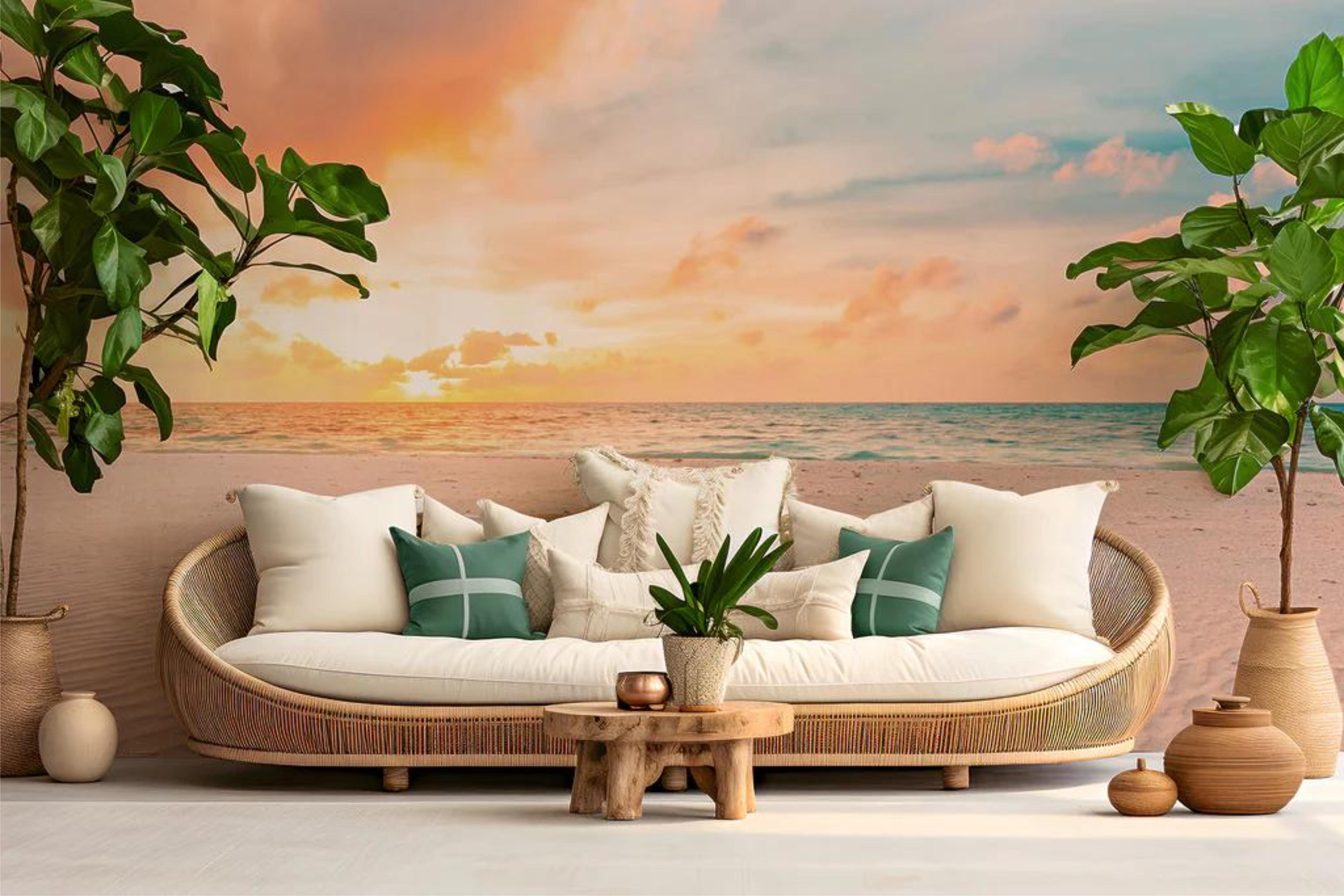 Фотообои Пляж с волнами и закатом Разноцветный (000401)