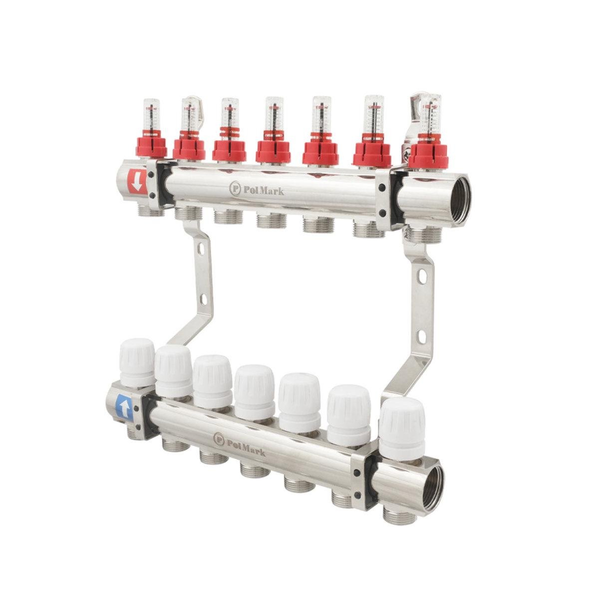 Коллектор Polmark 1x3/4 7 выходов с термоклапанами и расходомерами PBMF107