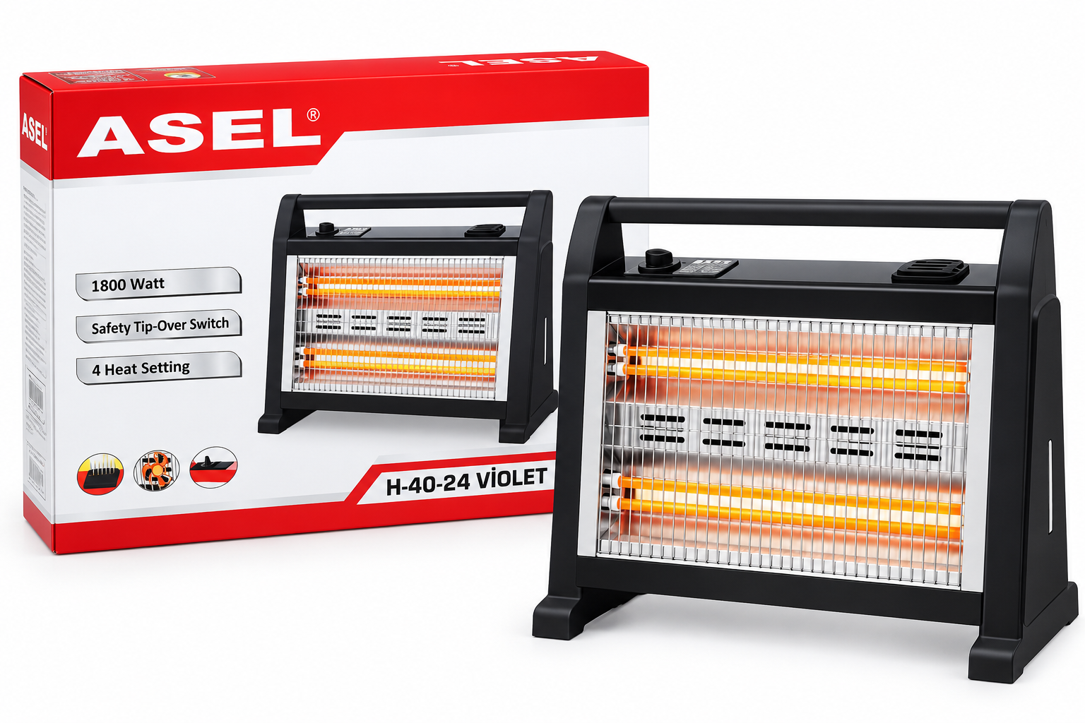 Інфрачервоний нагрівач кварцовий Asel Violet H-40-24 1800 Вт зі зволожувачем повітря та вентилятором (5040)