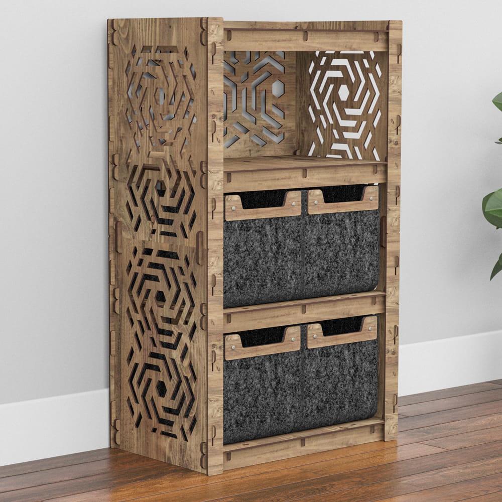 Комод для белья из дерева Hexagonica Chevron на 4 ящика черные корзины 900х528х345 мм (111344)