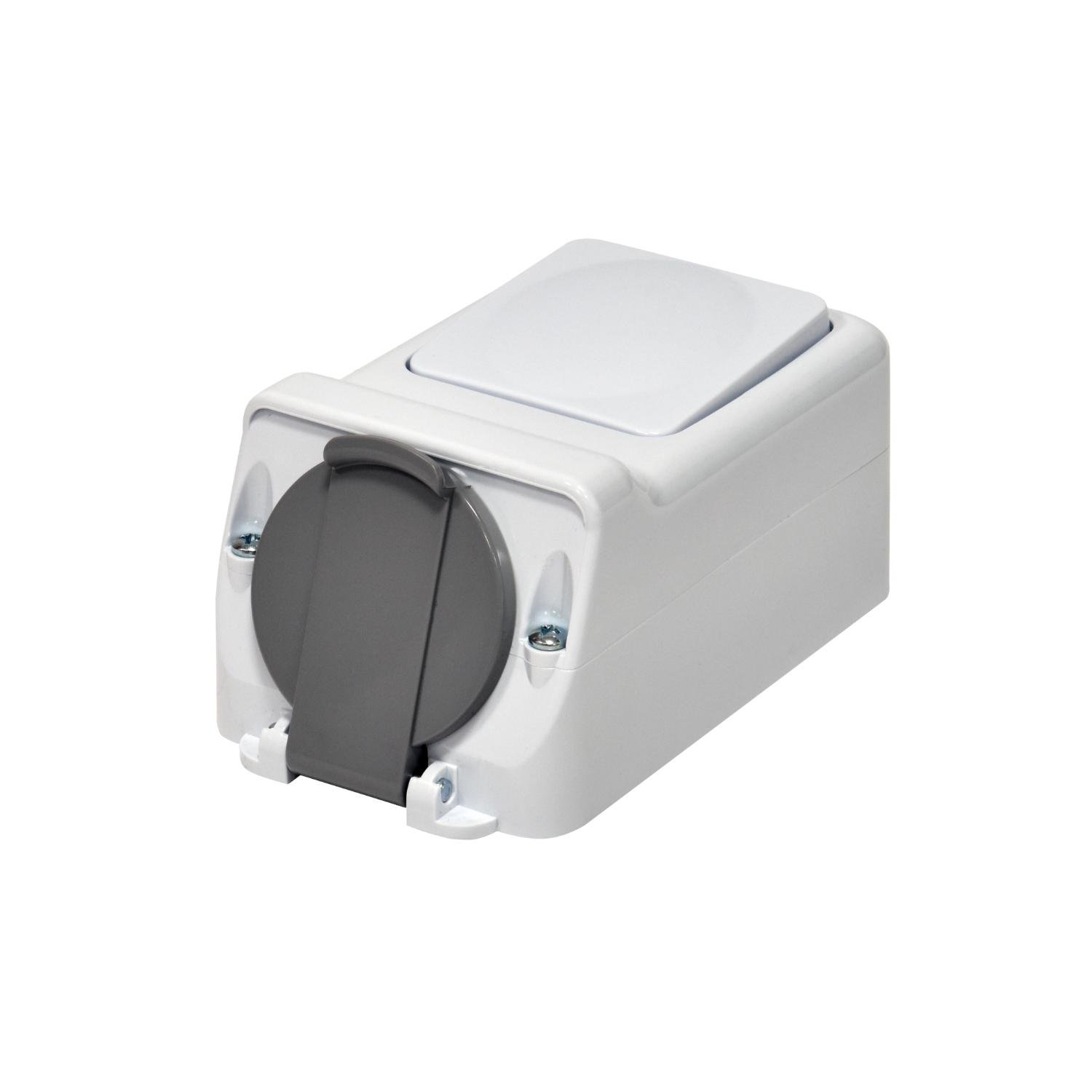 Розетка зовнішня ETI PRV-1 із заземленням/1-клавішним вимикачем PC IP44 Білий (4481022)