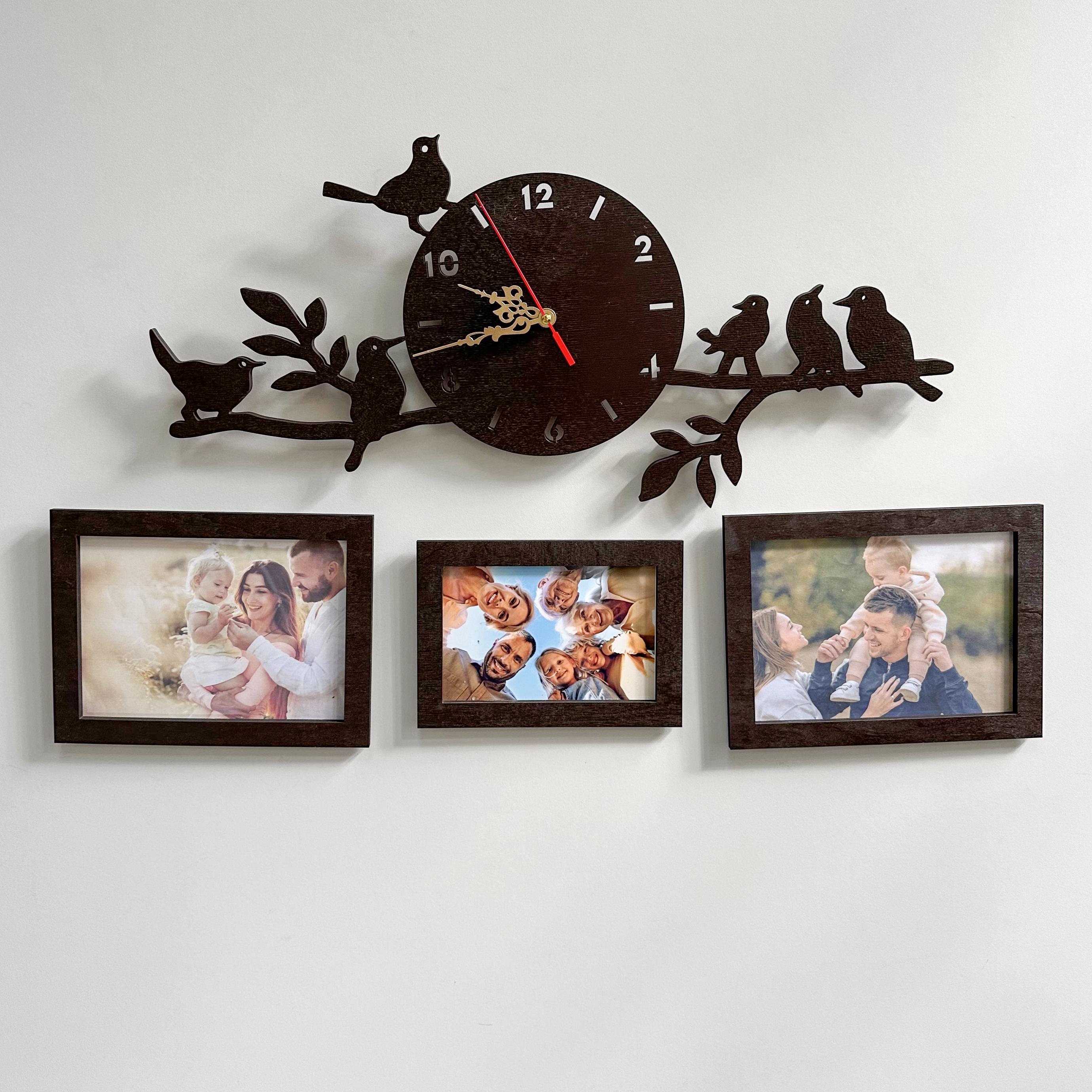 Годинник настінний Гілочка з пташками та фоторамками (01849)