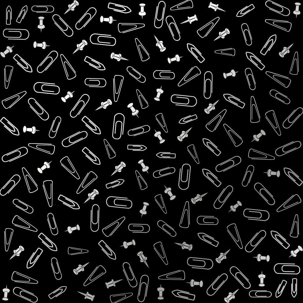 Лист бумаги односторонний Silver Drawing pins and paperclips с серебряным тиснением 30,5х30,5 см Black