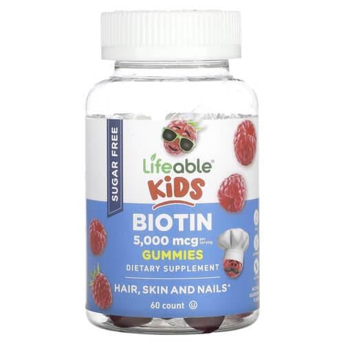 Биотин B-7 Lifeable Kids Biotin Sugar Free 5,000 mcg 60 Gummies (LFB-73080)