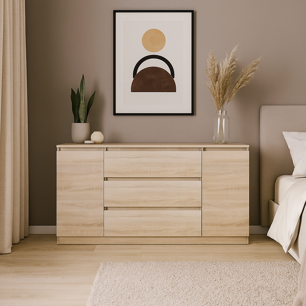 Комод MEBEX на 3 шухляди з боковими тумбами 160х40х77 см Дуб Сонома (VERTO3B1600DS) - фото 1 Комод MEBEX на 3 шухляди з боковими тумбами 160х40х77 см Дуб Сонома (VERTO3B1600DS) - фото 1