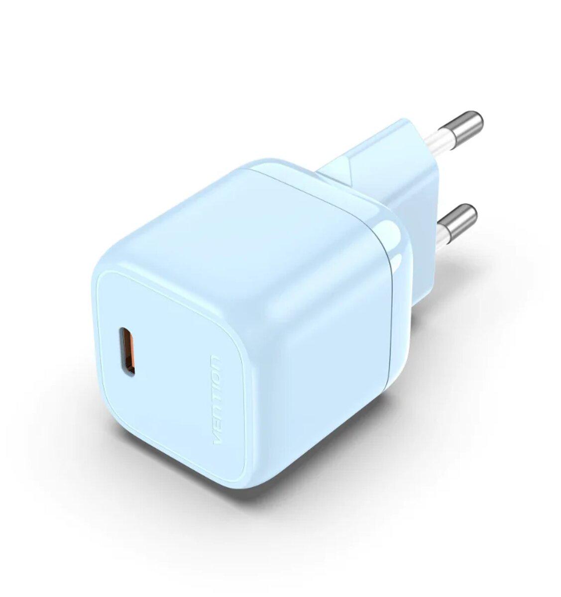 Зарядний пристрій мережевий Vention 1-port USB-C GaN Charger 30 W EU-Plug Blue (588715) - фото 1