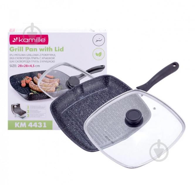 Сковорода-гриль 28 х 28 см с крышкой и антипригарным покрытием Kamille KAM-4431
