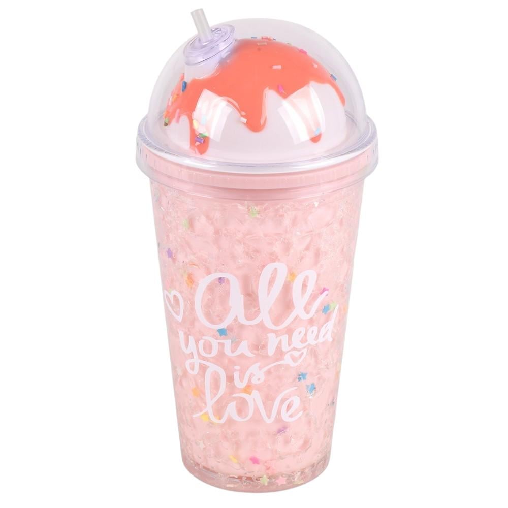 Стакан с крышкой и трубочкой Stenson Topping 450 мл Розовый (R100197)