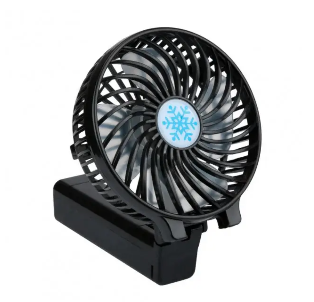 Портативний вентилятор Handy Mini Fan з ручкою та ліхтариком 10 см Чорний - фото 1