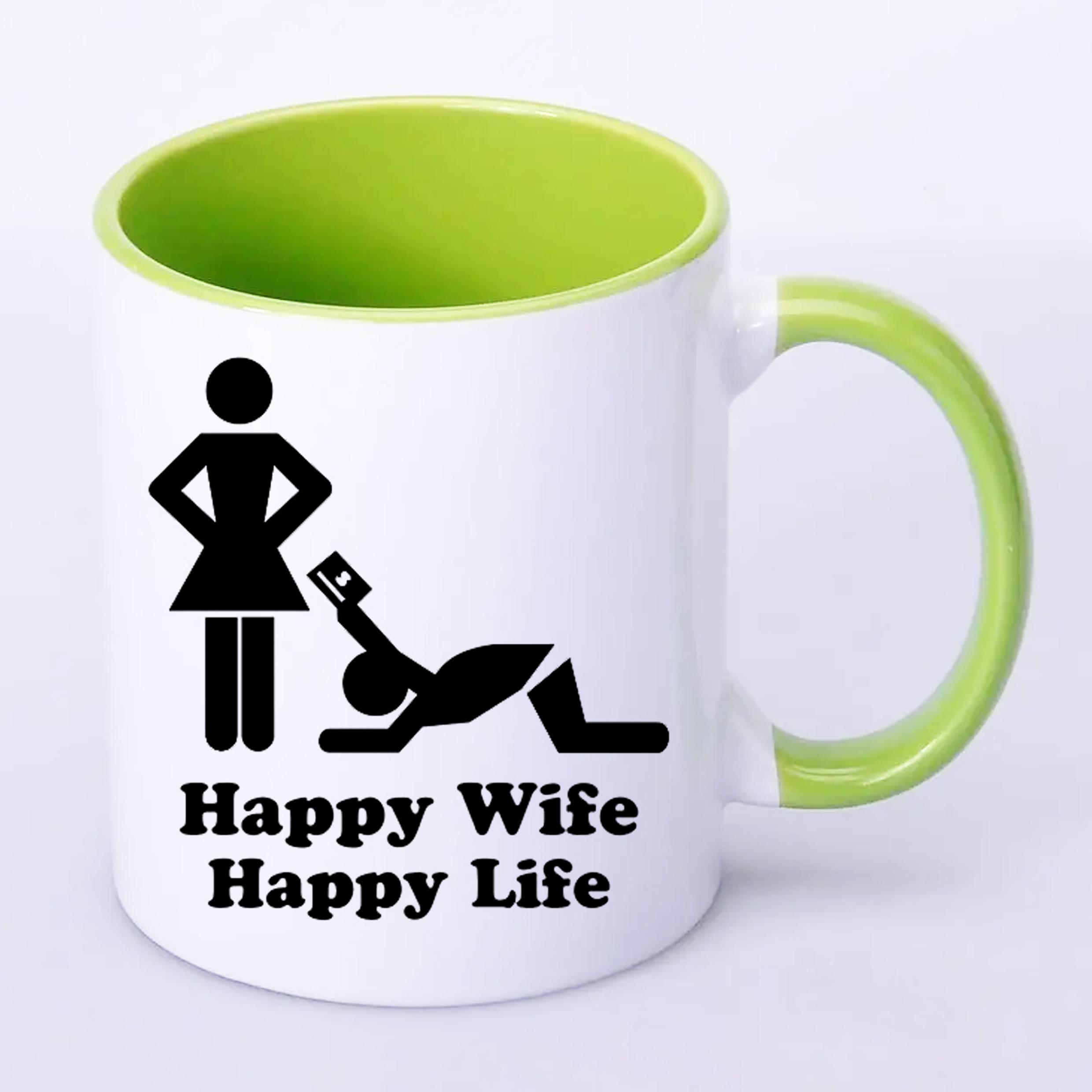 Чашка с печатью Happy wife happy life 330 мл Салатовый (22719) - фото 2
