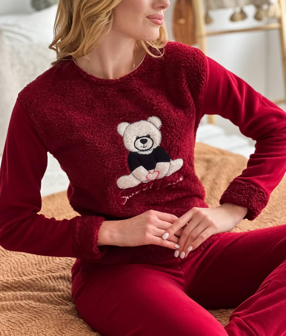 Піжама жіноча DO2170 на флісі з принтом M Бордовий - фото 5 Піжама жіноча DO2170 на флісі з принтом M Бордовий - фото 5