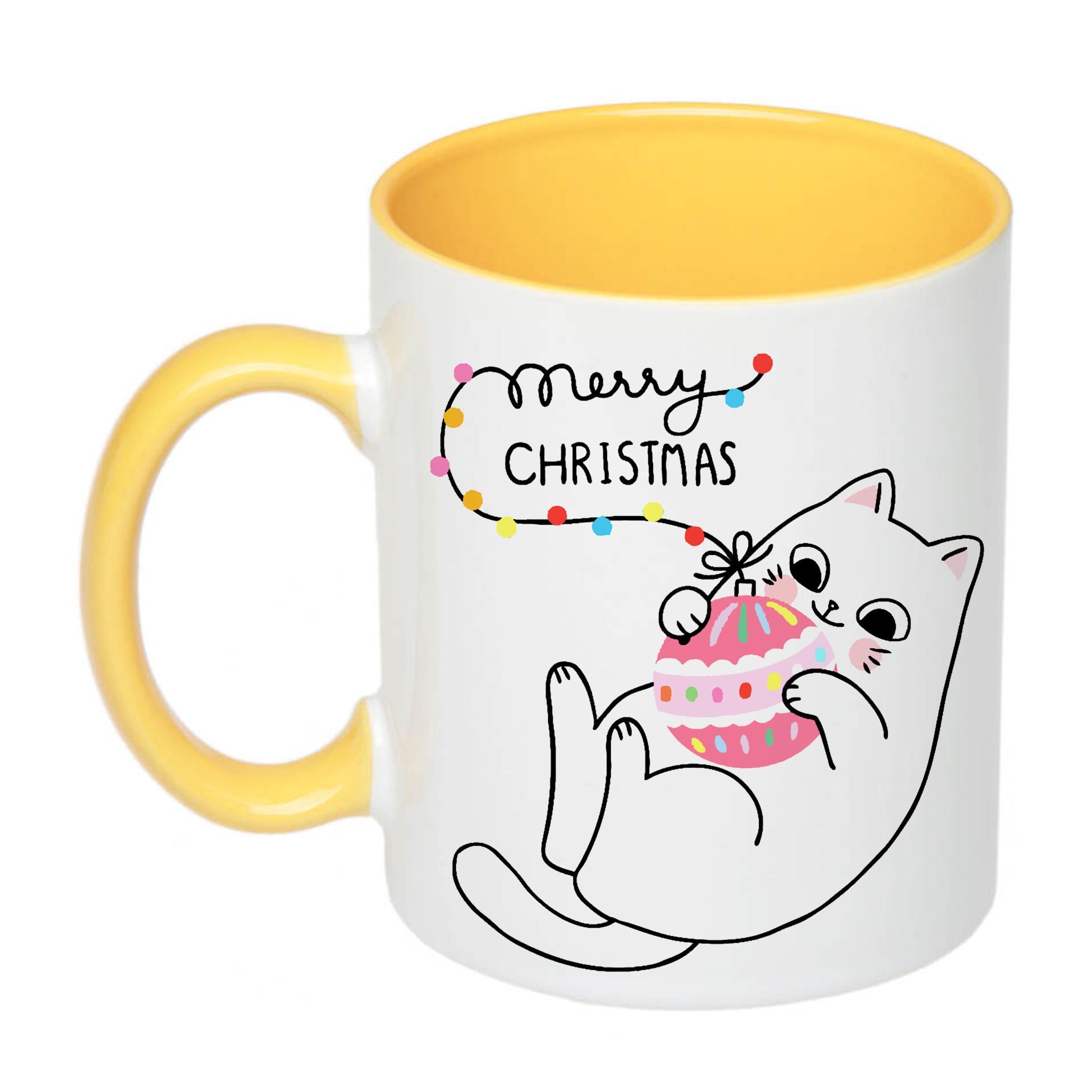 Чашка с печатью Marry Christmas cat 330 мл Желтый (21245)
