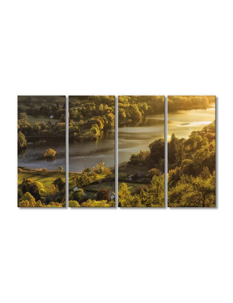 Картина модульная Пейзаж деревня речка 4 модуля 70x105 см
