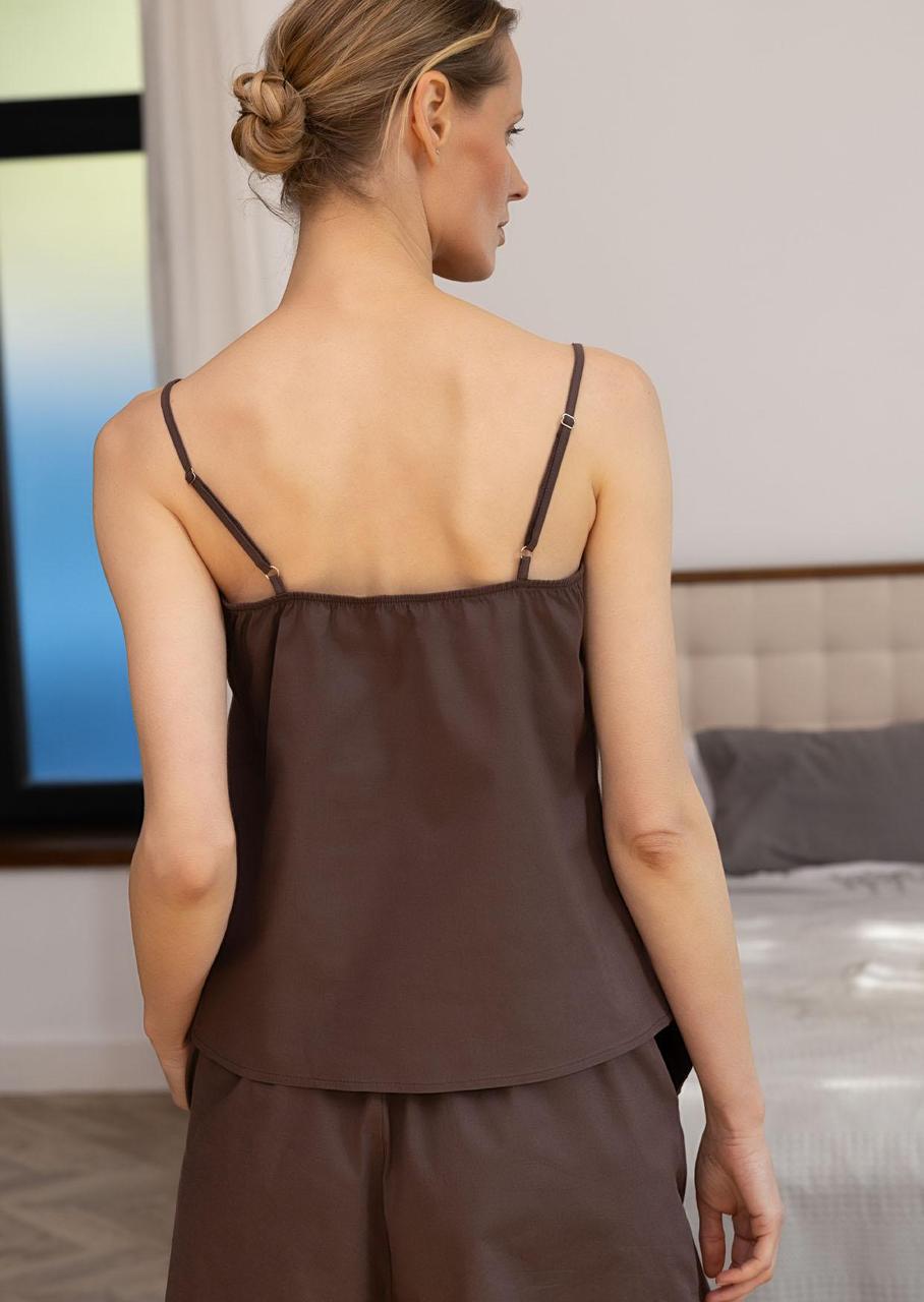 Костюм женский Leinle майка на тонких бретелях/шорты с высокой посадкой XL Шоколадный (1504/69023+1529/69023) - фото 2