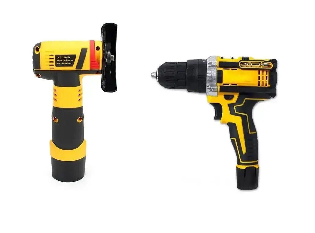 Набор электроинструментов 2в1 мини болгарка и шуруповерт 12V с 2 аккумуляторами и зарядным устройством Черно-желтый (opt-104526)