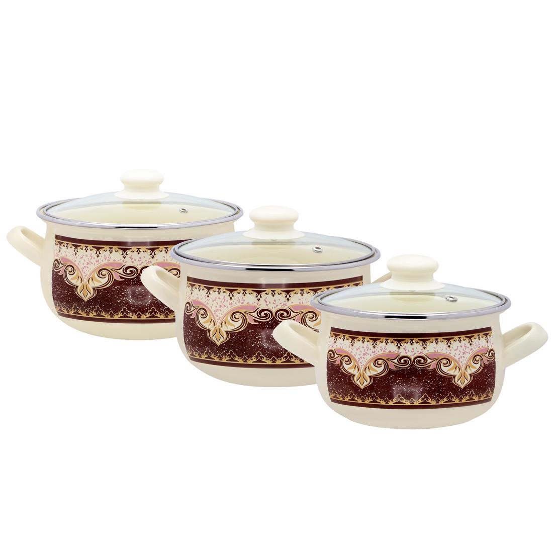 Каструлі емальовані Interos Вензеля 3 шт. - фото 2 Каструлі емальовані Interos Вензеля 3 шт. - фото 2