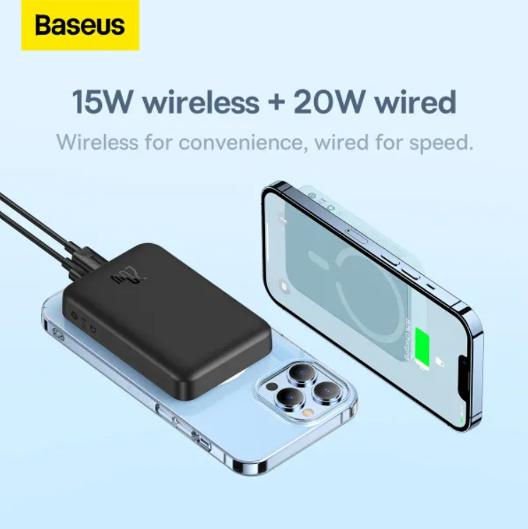 Повербанк BASEUS Magnetic Mini 2в1 QC3.0+PD3.0 с быстрой зарядкой 10000 mAh 20W/15W Черный (PPCX030001) - фото 2