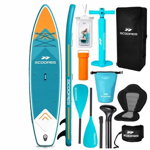 Доска надувная Scoopes Velo SUP 350 см 2в1 и каяк с веслом/сидением/насосом и полным комплектом аксессуаров (350)