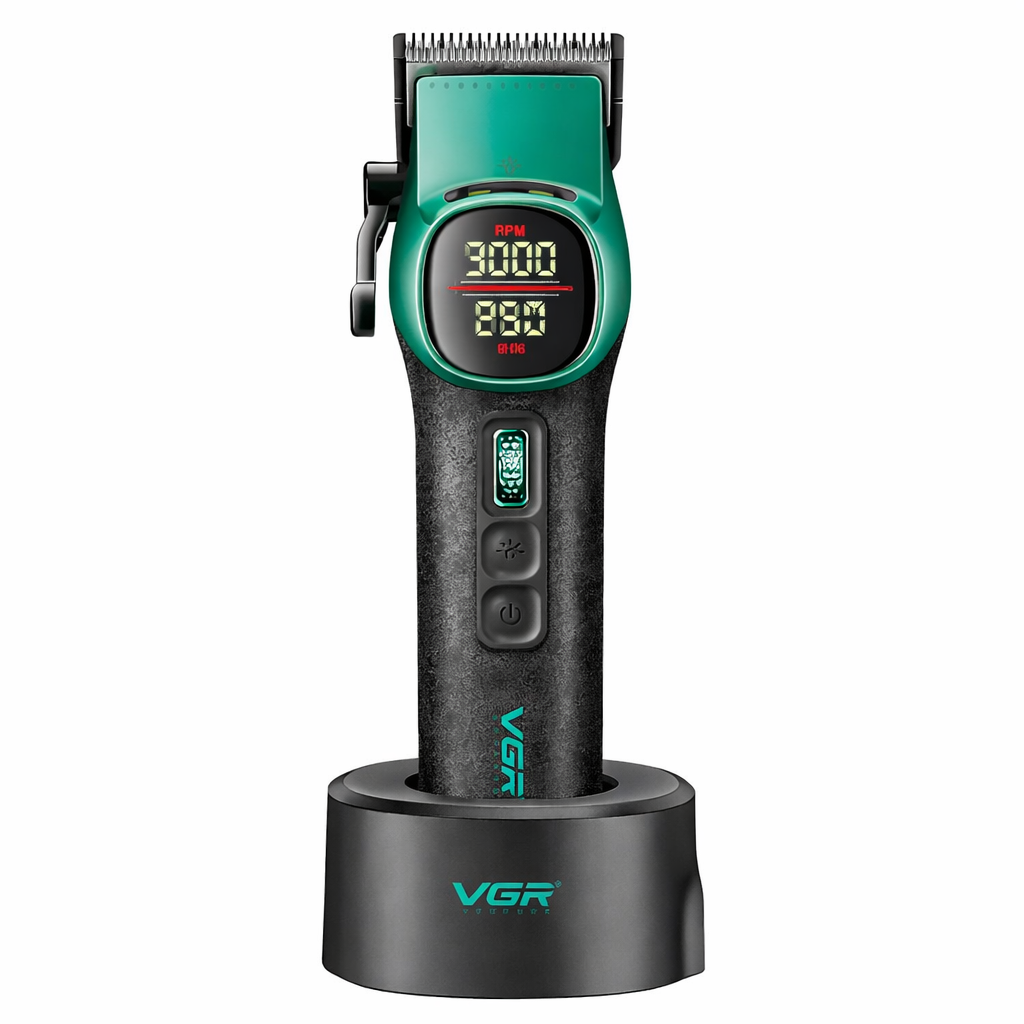 Машинка для стрижки волосся VGR V 885C з LED дисплеєм 10 насадок Green (31330198)