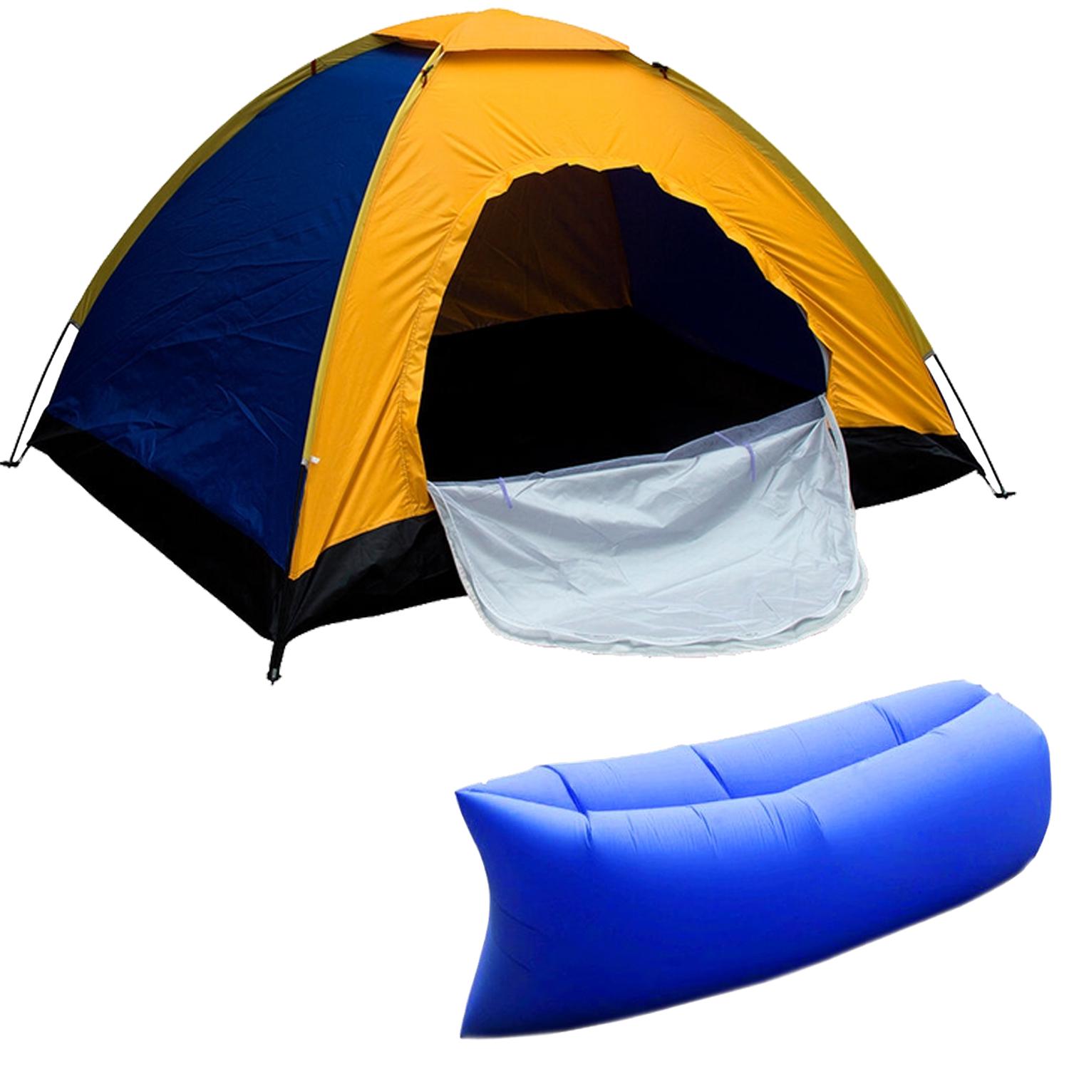 Палатка 2-местная Camping Spot Сине-зеленый + Надувной гамак Синий