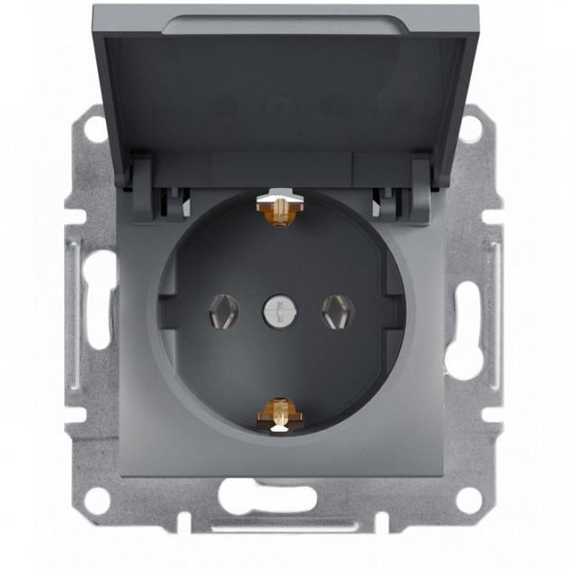 Розетка Schneider Electric Asfora с заземлением крышкой Сталь (EPH3100162)