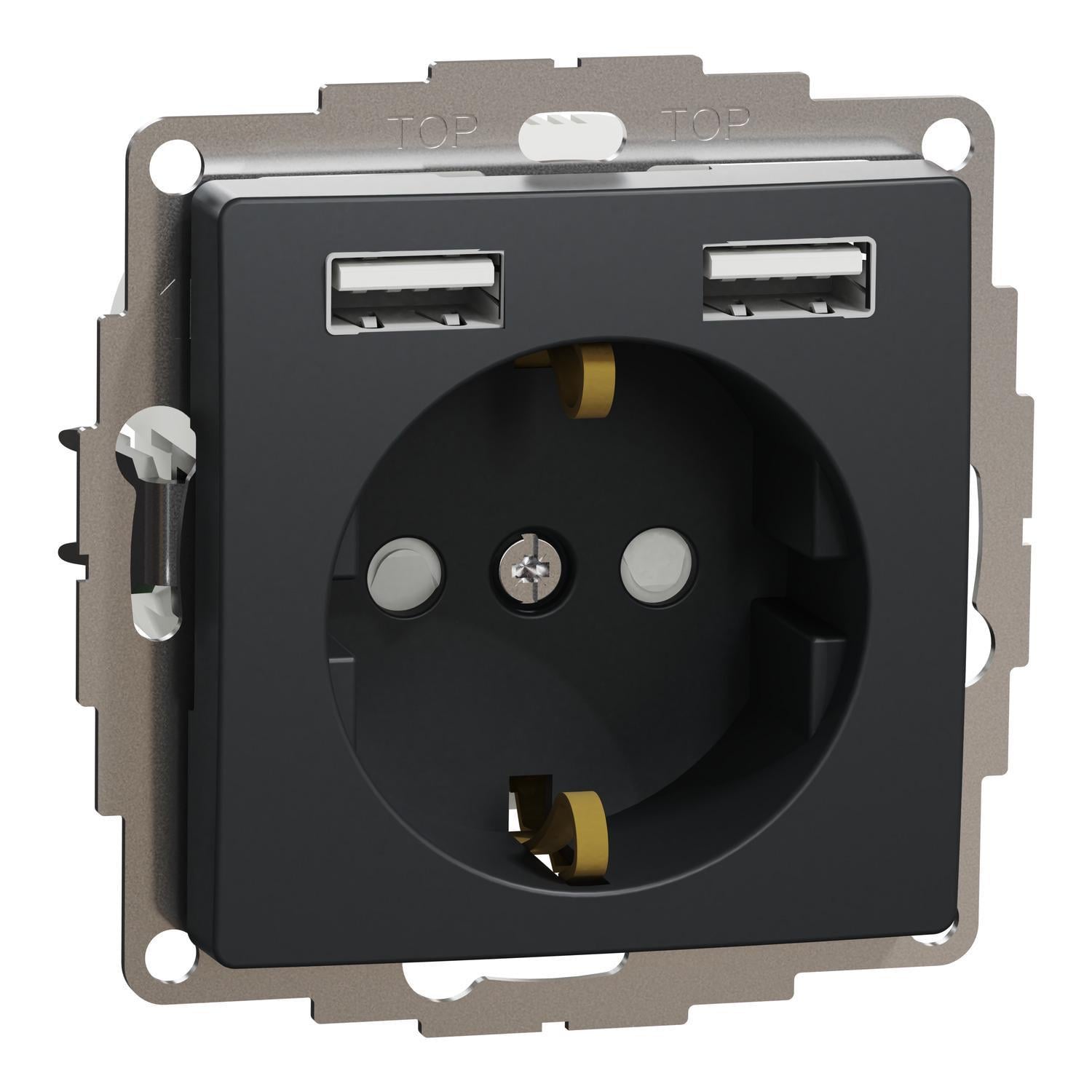 Розетка Schneider Electric Sedna Design USB A+A з заземленням та шторками 2,4A Чорний (SDD114052) Розетка Schneider Electric Sedna Design USB A+A з заземленням та шторками 2,4A Чорний (SDD114052)