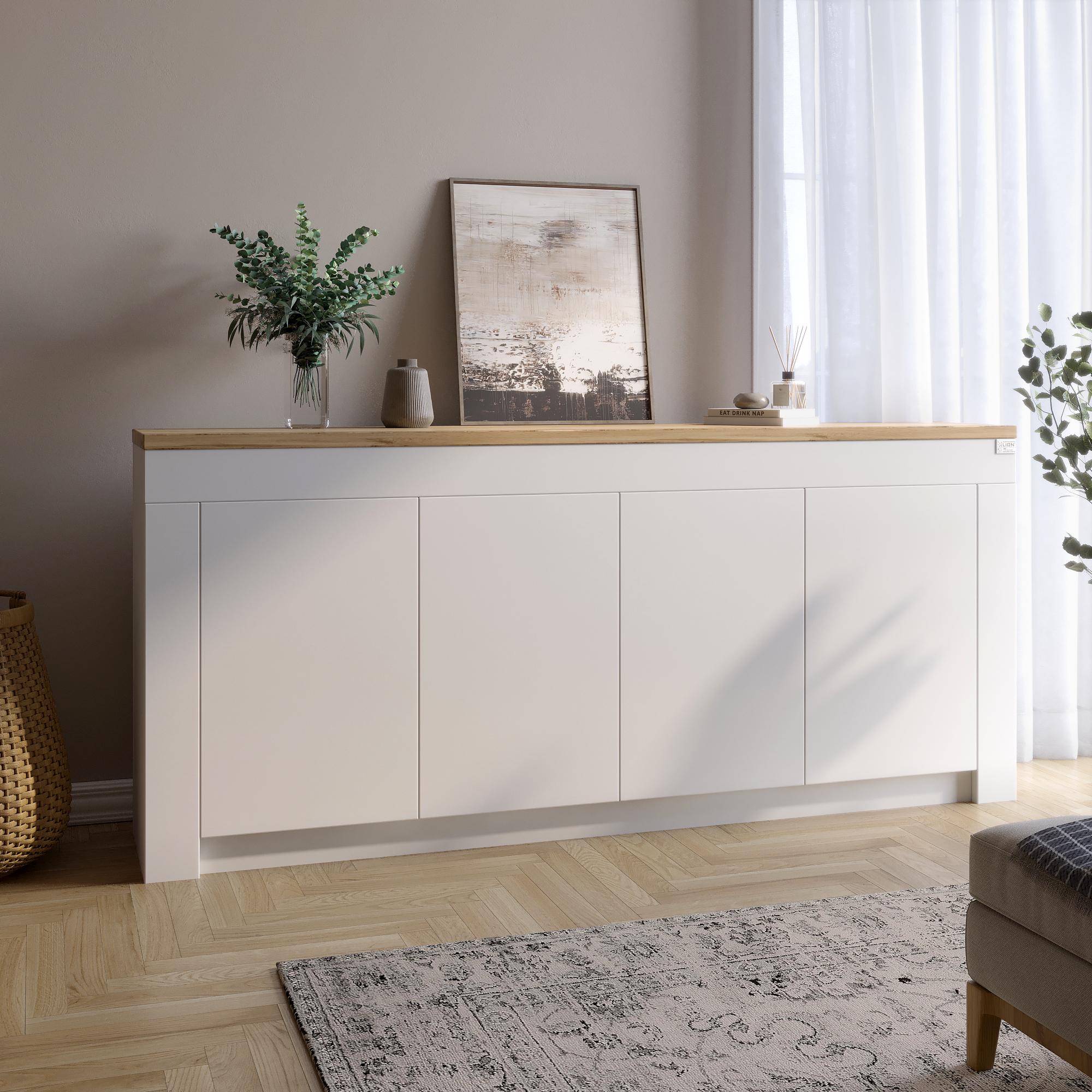 Комод з дверцятами без ручок Ларрі-1 1900x350x840 мм Білий/Дуб Аппалачі