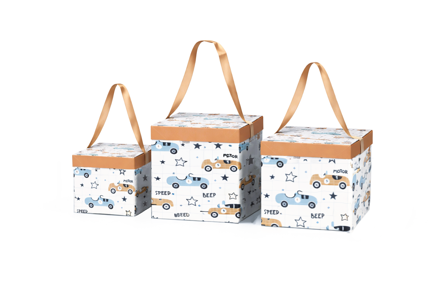 Набор подарочных коробок бумажных Stenson Transport R91523 Автомобили 3 шт. 10x10/15x15/22x22 см (32163316)
