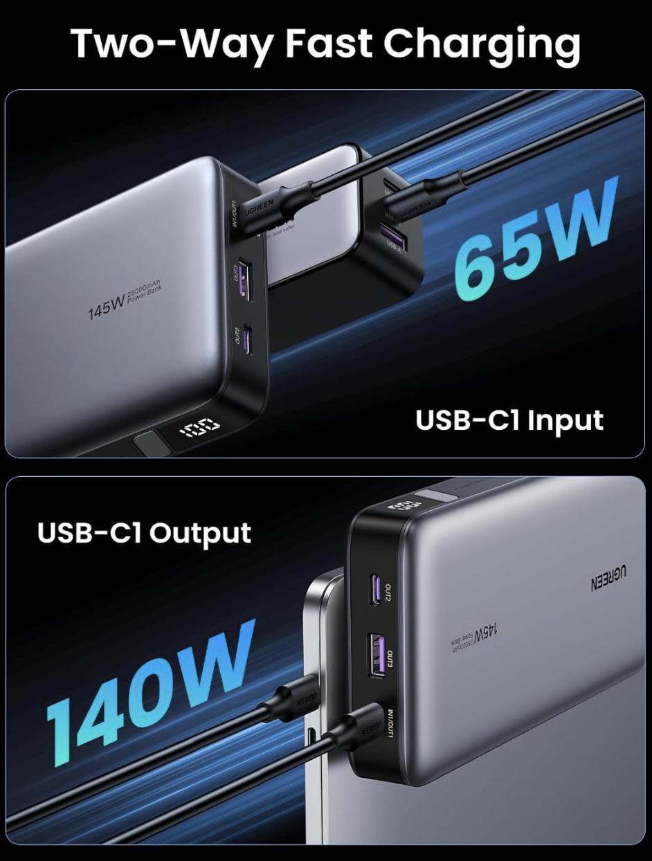 Повербанк UGREEN 145W 3-port Laptop Fast Charging 25000 mAh (PB205) - фото 7