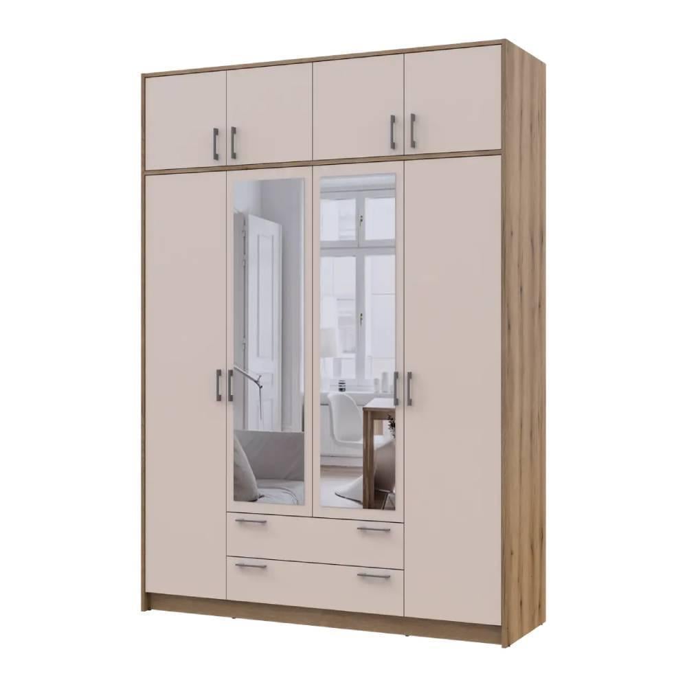 Шафа для одягу Doros Ронді DRS-011680 з антресоллю і дзеркалом 4ДСП 160х52х236 см Дуб Артизан/Кашемір (80737831)