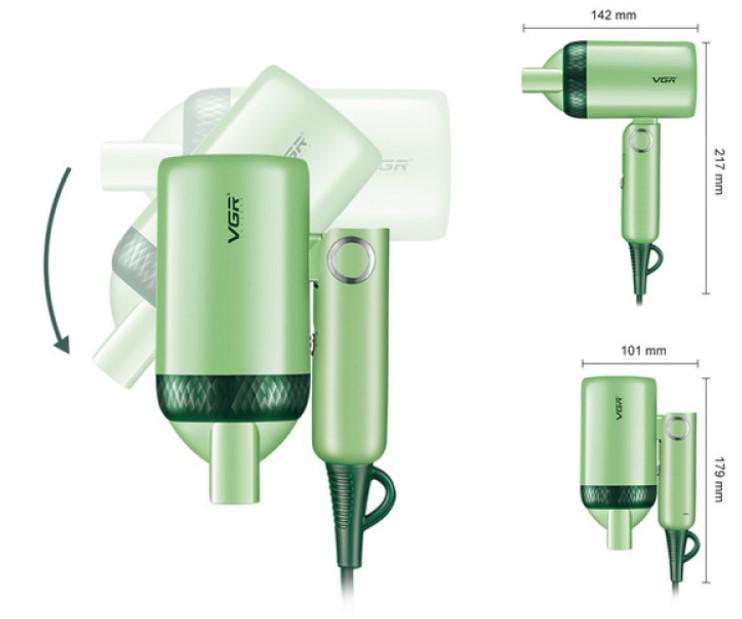Фен складаний VGR V-421 портативний з концентраторною насадкою 1200 Вт Зелений (2390000048) - фото 2 Фен складаний VGR V-421 портативний з концентраторною насадкою 1200 Вт Зелений (2390000048) - фото 2