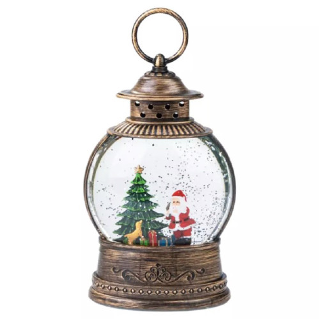 Фонарь светильник с новогодней композицией Санта круглой формы С анимацией 26 см