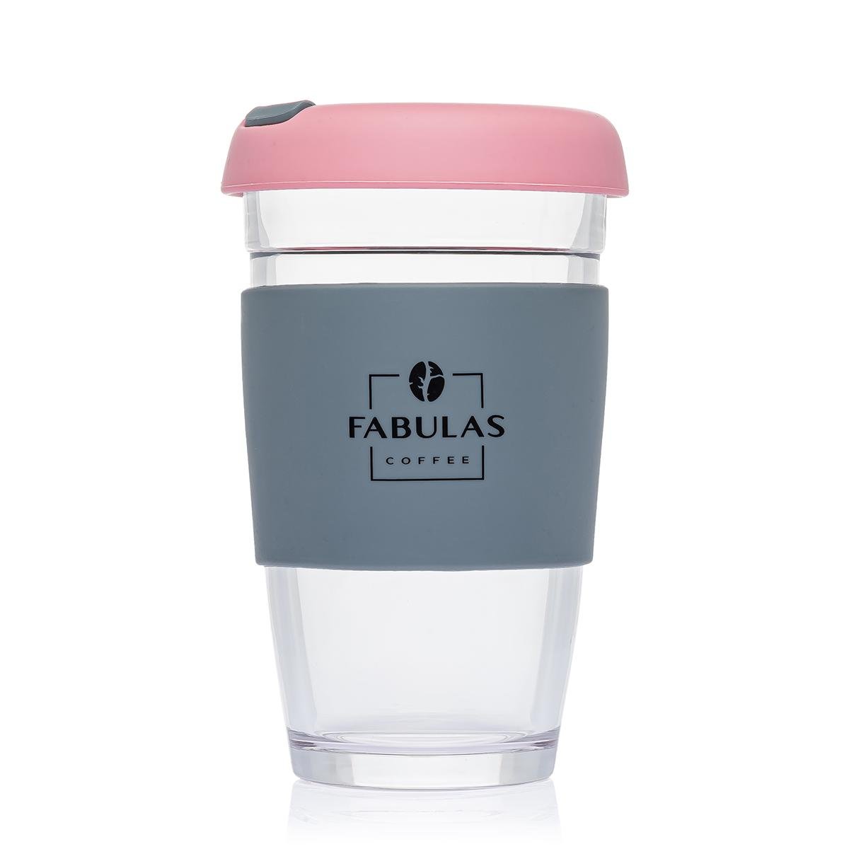 Чашка Fabulas с крышкой Glass/Silicone 450 мл Розовый/Серый (3204)