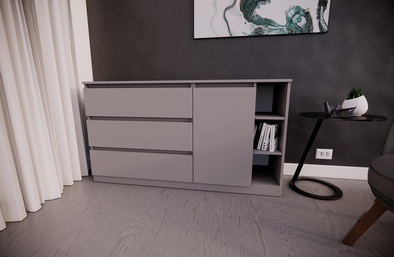 Комод MEBEX на 3 шухляди з боковими полицями 140х40х77 см Сірий світлий (VERTO3B1400LG) - фото 1