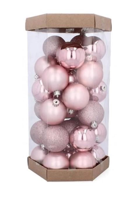 Набор шаров пластиковых новогодних 36 шт. D-6 см Розовый (43084)