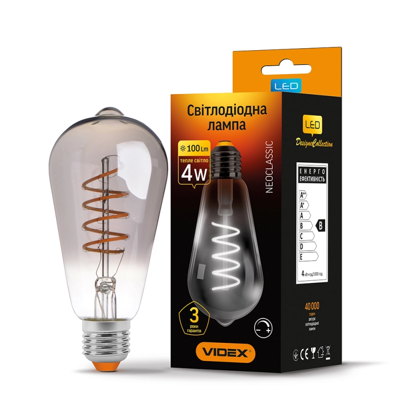 LED-лампа Videx Filament ST64FGD димерная 4W E27 2100K Графит (26882892)