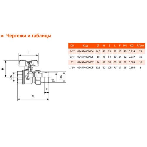 Кран кульовий з американкою RIV 4574 Export 1/2" DN 15 PN 40 (024574000004) - фото 2