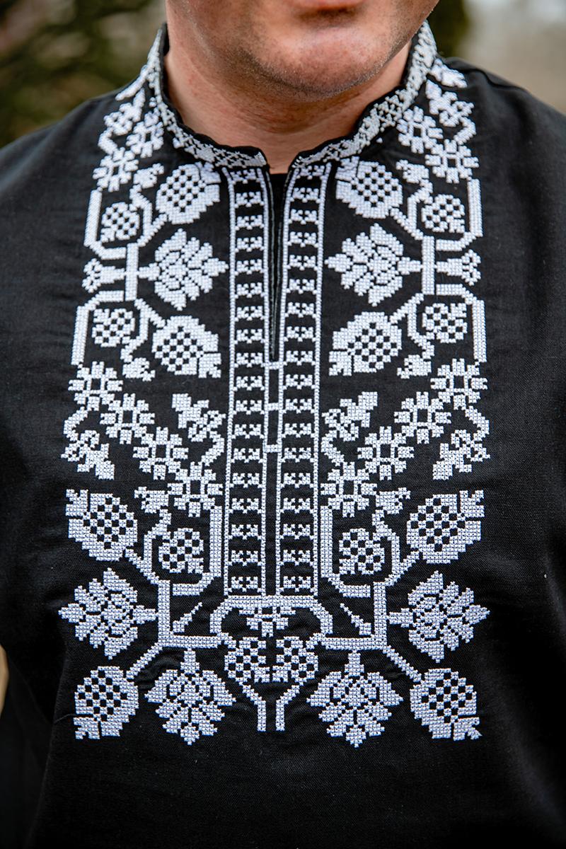 Вышиванка мужская из льна с белым орнаментом 5XL Черный (1905220744) - фото 4 Вышиванка мужская из льна с белым орнаментом 5XL Черный (1905220744) - фото 4