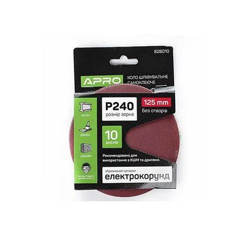 Круг шлифовальный без отверстий Apro на липучке Ø 125 мм P240 10 шт. (63491)