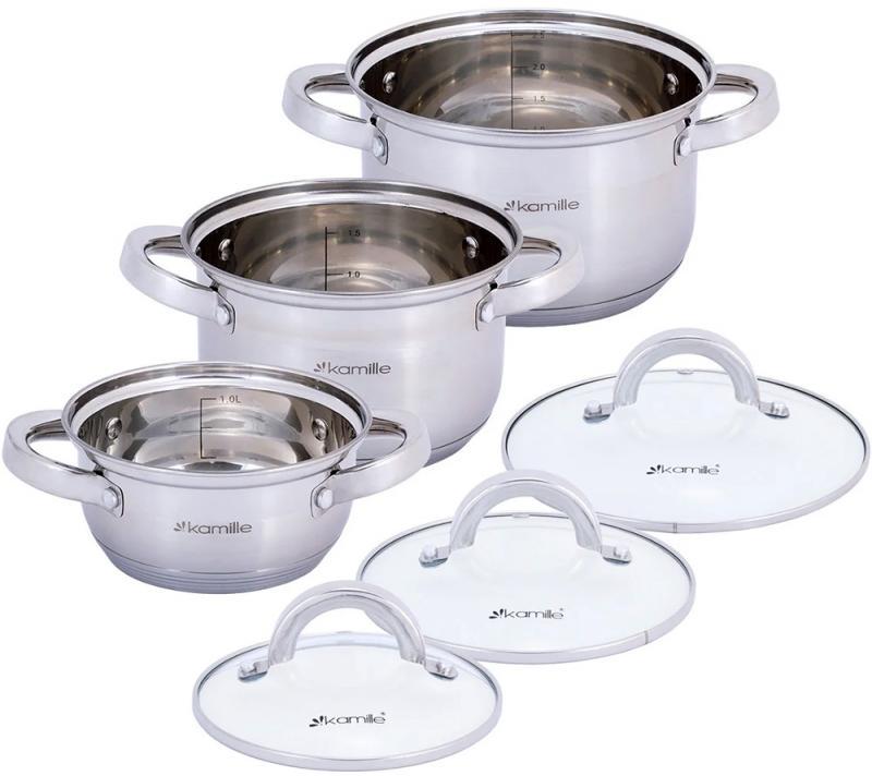 Набір каструль Kamille Madrid із нержавіючої сталі з мірною шкалою 1/1,8/2,5 л - фото 2